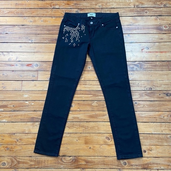 Paige black studded black jeans lightweight denim low rise waist size 27 - Picture 2 of 13